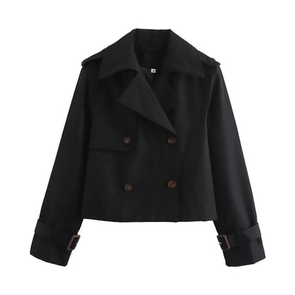 Chic Double-Breasted Cropped Trench Coat for Women