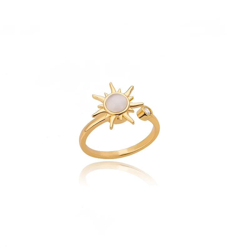 Sun Opal Rotating Adjustable Ring - Stainless Steel Elegance
