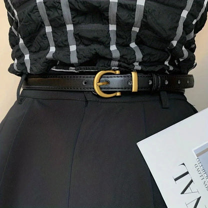 Cinto masculino casual vintage de couro PU com fivela oval clássica – ideal para uso diário, festas e presentes