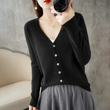 Elegant V-Neck Women's Loose Knit Cardigan
