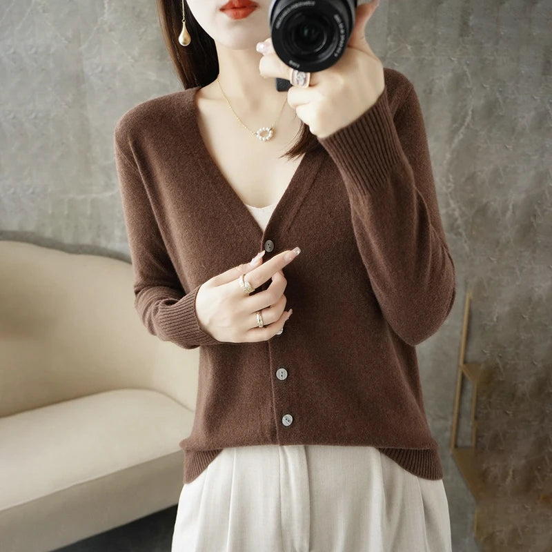 Elegant V-Neck Women's Loose Knit Cardigan