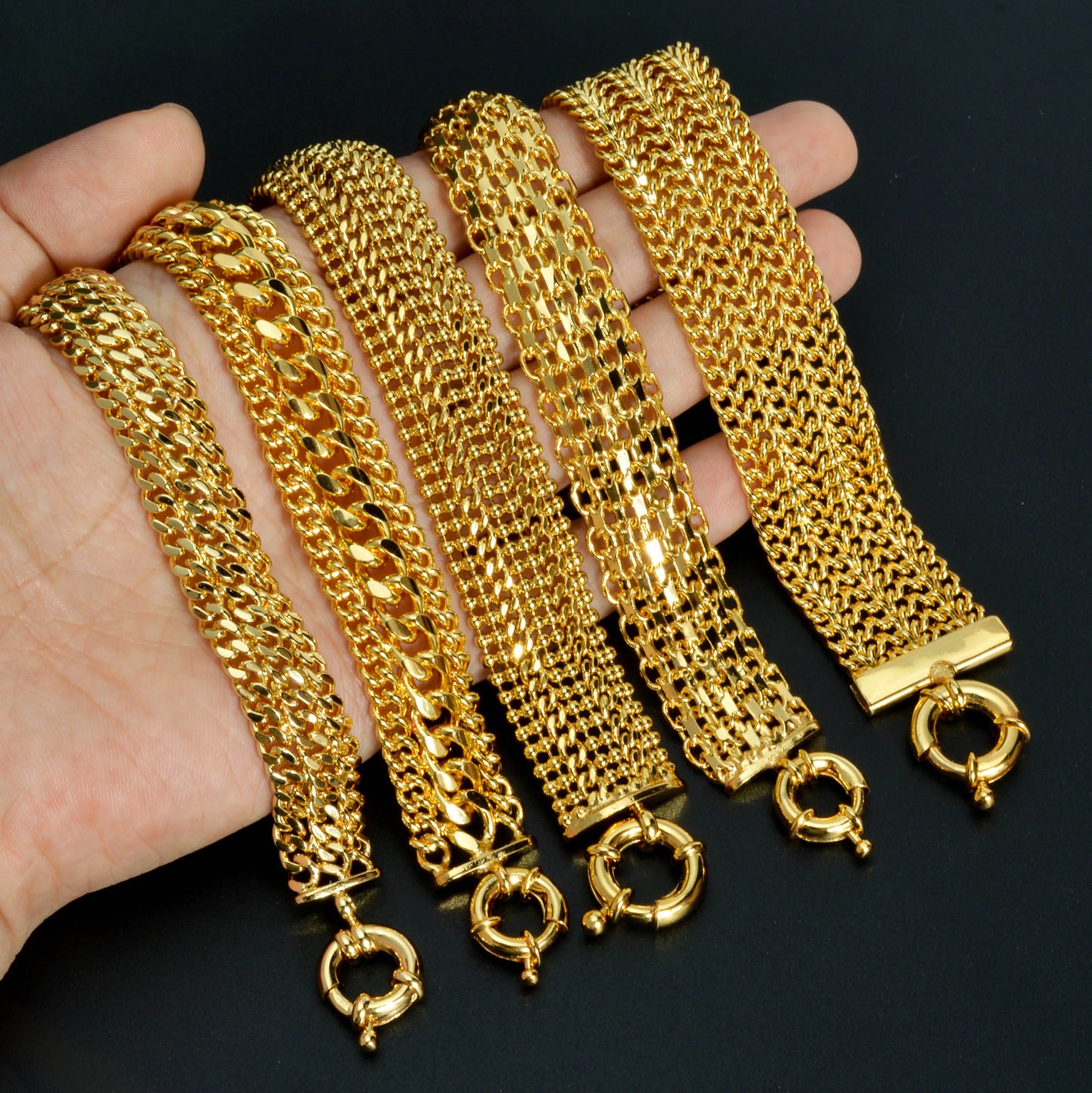 Dubai cobre link corrente pulseiras para unisex 18k banhado a ouro pulseira miami curb punk clássico mão jóias festa presente