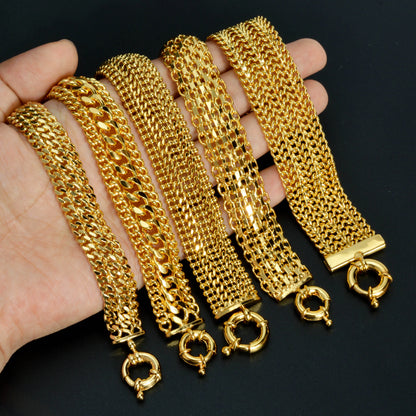 Dubai cobre link corrente pulseiras para unisex 18k banhado a ouro pulseira miami curb punk clássico mão jóias festa presente
