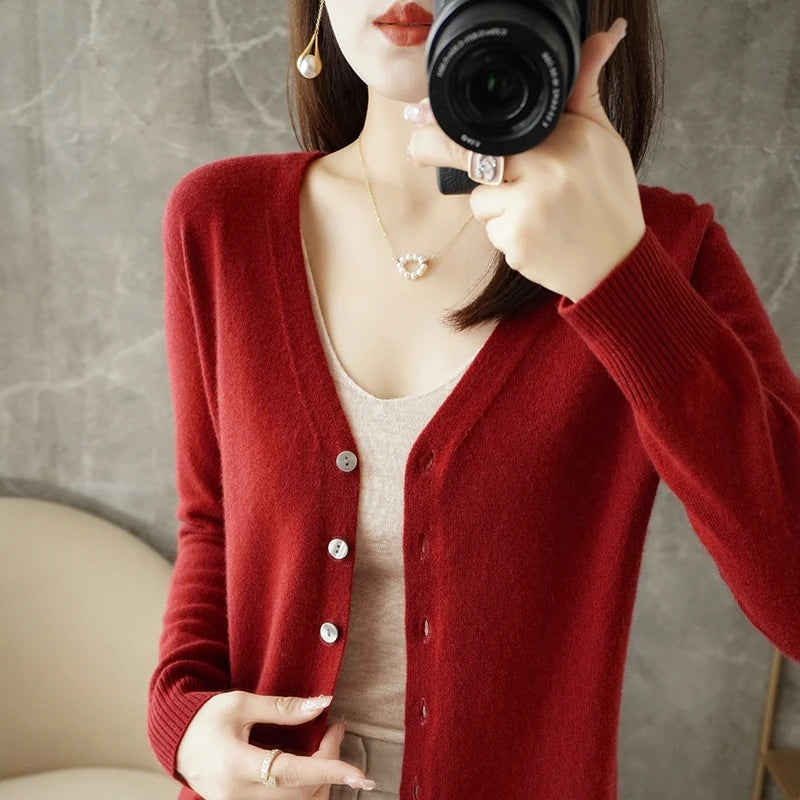 Elegant V-Neck Women's Loose Knit Cardigan
