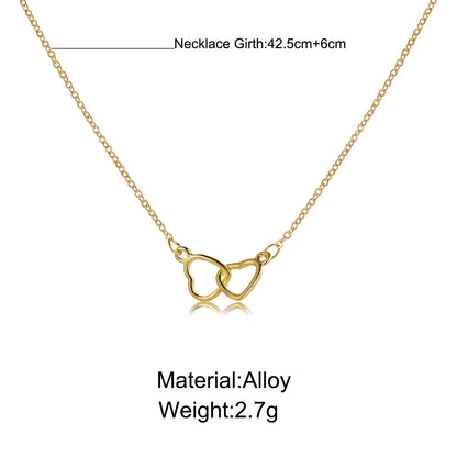 Simples metal oco duplo coração colar para mulheres criativo conectado coração prata cor clavícula corrente colar festa jóias