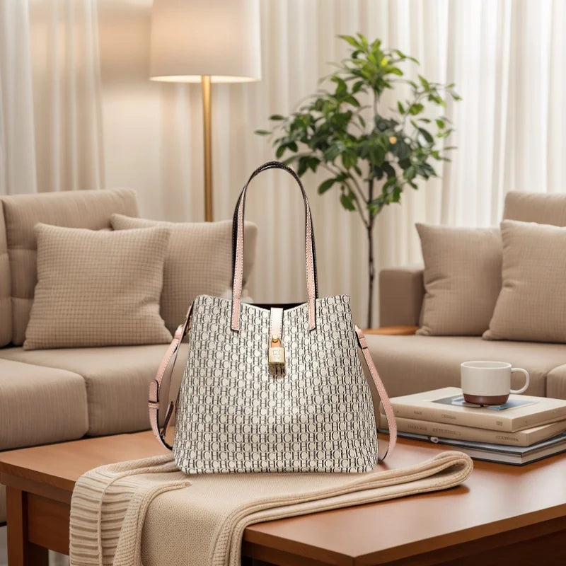 Ch premium versátil couro crossbody saco senhoras grande capacidade diário commuter sacola carta impressão design senhoras moda