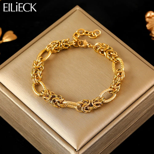 EILIECK-Pulseira de aço inoxidável torcida para mulheres, corrente de pulso banhada a ouro 18k, presente impermeável para joias, braceletes de festa