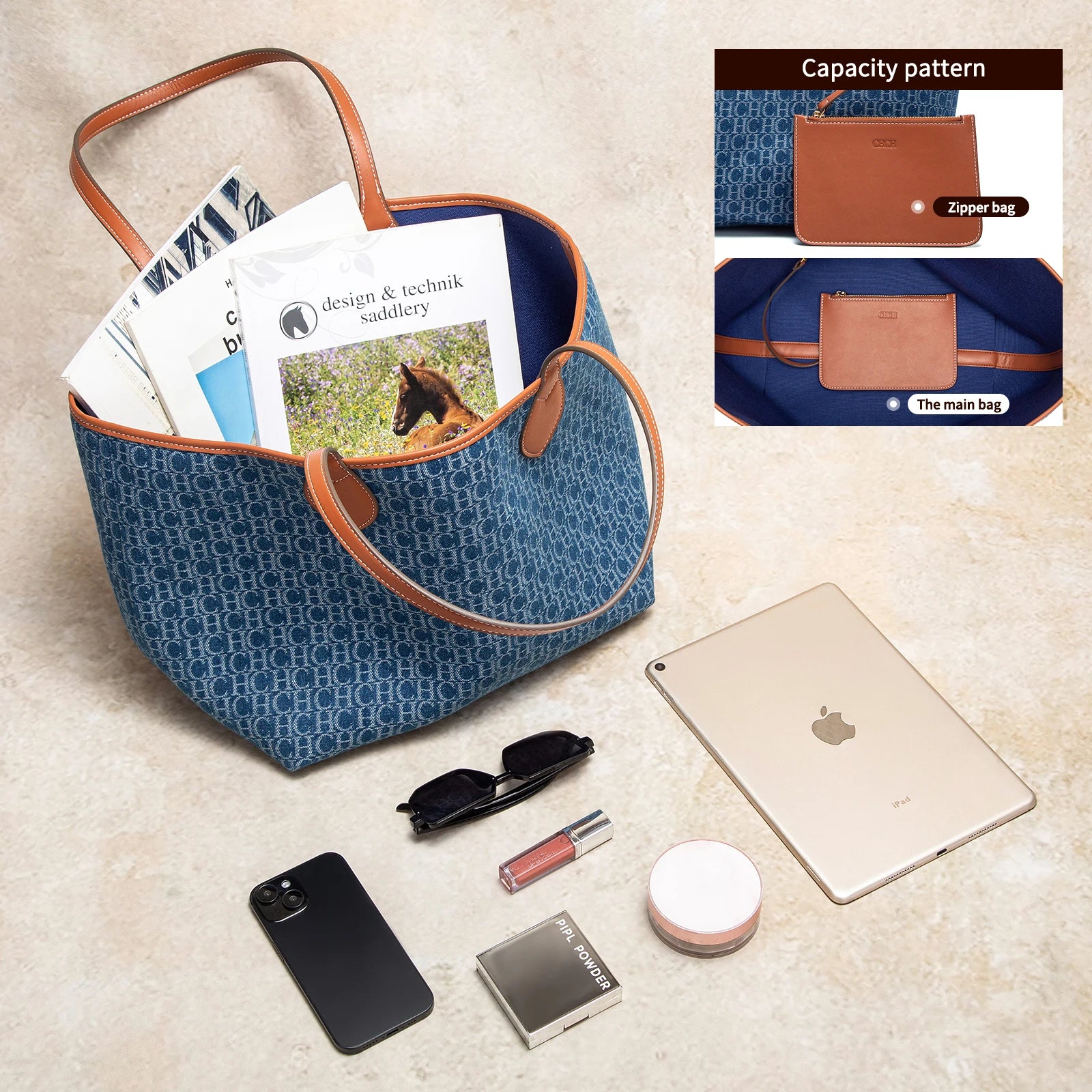 Chch bolsa tote feminina nova simples dupla face disponível mãe e criança grande capacidade bolsa casual sacola de compras