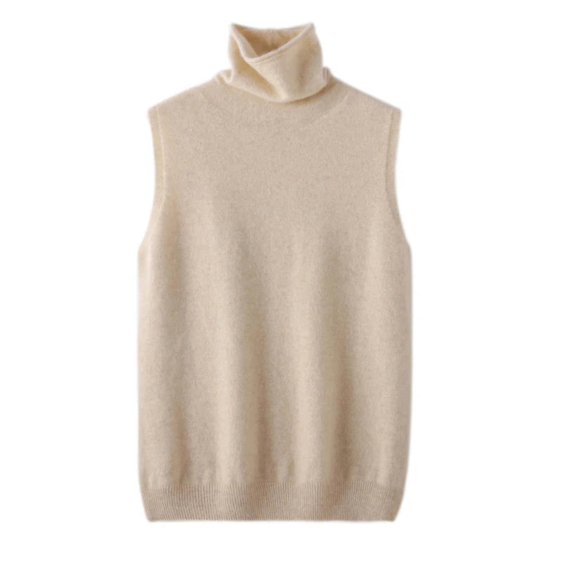 Elegant Merino Wool Sleeveless Turtleneck Vest