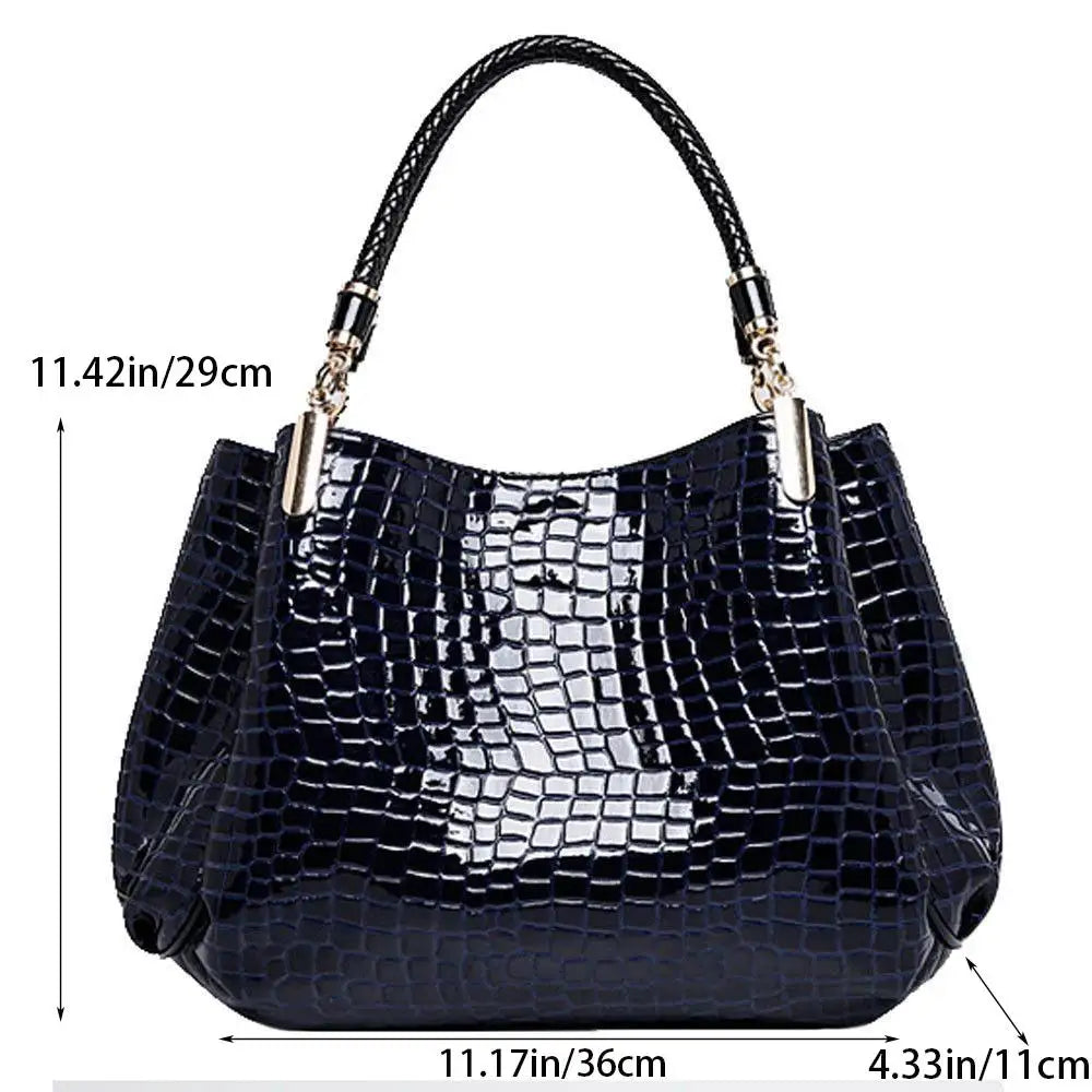 Bolsa feminina grande capacidade tote viagem diária bolsa de ombro feminina crocodilo impressão rosto brilhante bolsa compras