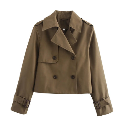 Chic Double-Breasted Cropped Trench Coat for Women