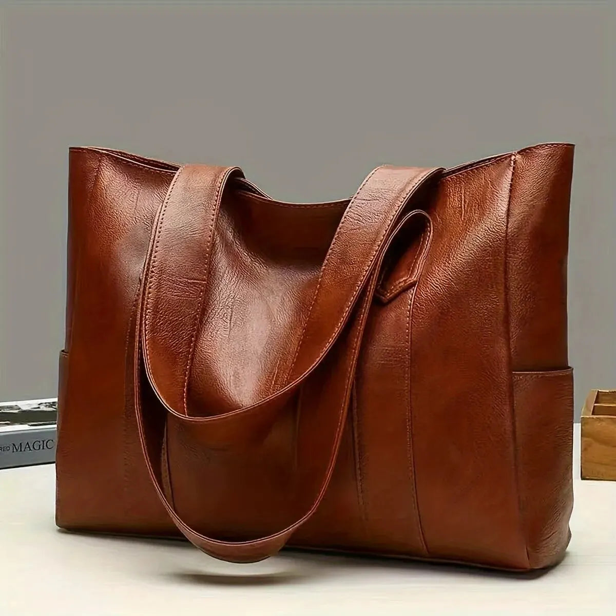 Bolsa tote vintage de grande capacidade, bolsa de ombro vegana retrô, bolsa casual feminina para deslocamento