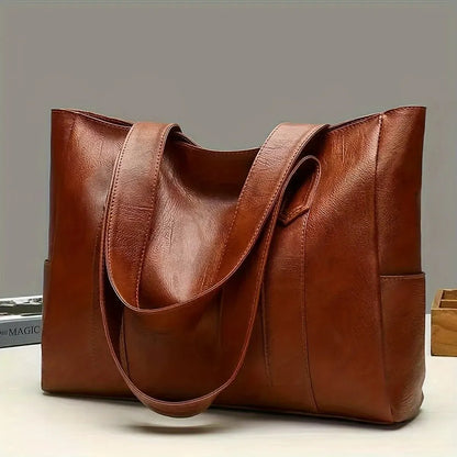Bolsa tote vintage de grande capacidade, bolsa de ombro vegana retrô, bolsa casual feminina para deslocamento
