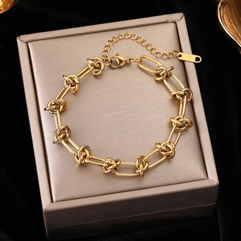 EILIECK Gold-Plated Stainless Steel Twisted Bracelet