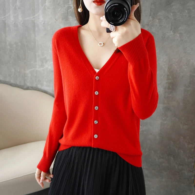 Elegant V-Neck Women's Loose Knit Cardigan