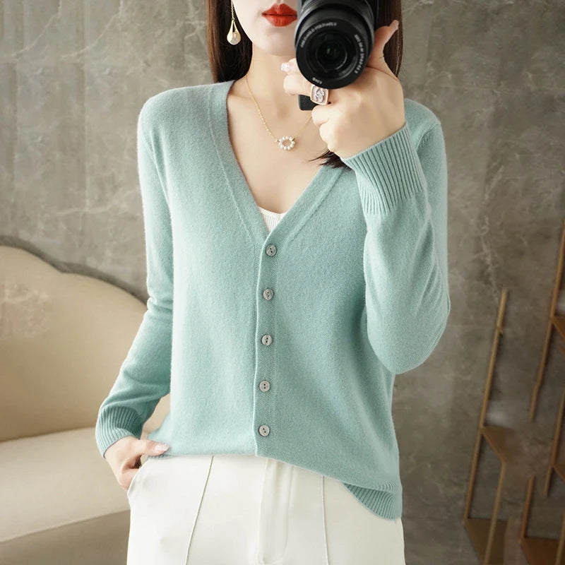 Elegant V-Neck Women's Loose Knit Cardigan