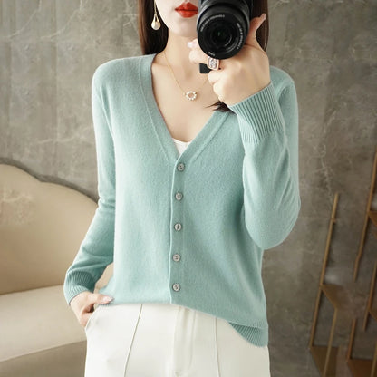 Elegant V-Neck Women's Loose Knit Cardigan