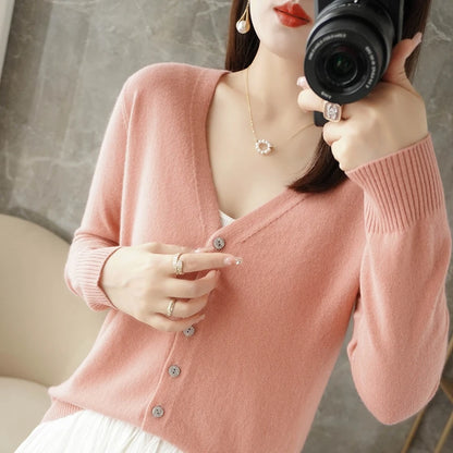 Elegant V-Neck Women's Loose Knit Cardigan