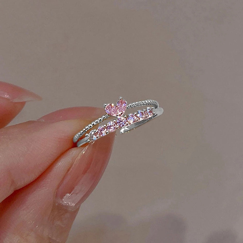 Elegant Crystal Heart Ring Set - Stackable Gold Jewelry