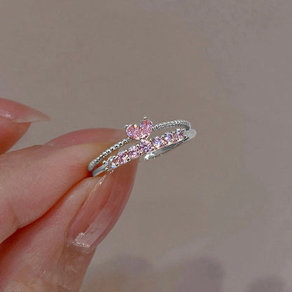 Elegant Crystal Heart Ring Set - Stackable Gold Jewelry