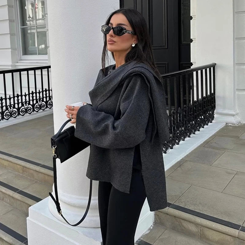 Muyer casacos de inverno de pelúcia para mulheres cachecol assimétrico jaqueta demi-temporada para mulheres parkas manga longa casaco acolchoado mulher jaqueta