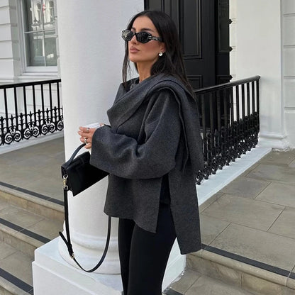 Muyer casacos de inverno de pelúcia para mulheres cachecol assimétrico jaqueta demi-temporada para mulheres parkas manga longa casaco acolchoado mulher jaqueta