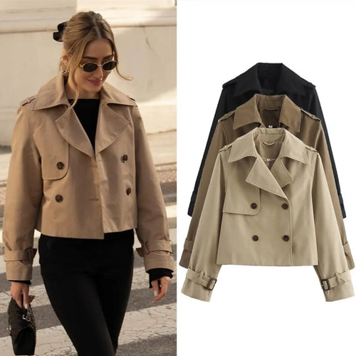 Senhoras vintage recortado trench primavera outono jaqueta feminina streetwear duplo breasted manga longa topo feminino chique casaco outfits