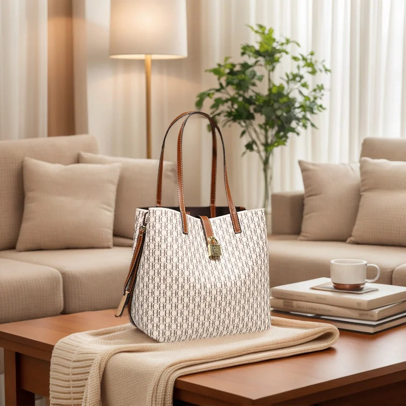 Ch premium versátil couro crossbody saco senhoras grande capacidade diário commuter sacola carta impressão design senhoras moda