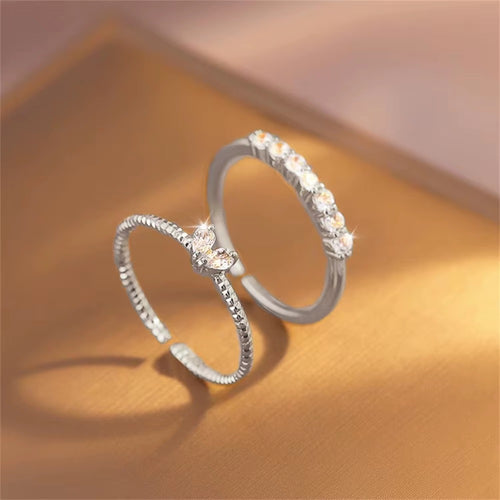 Elegant Crystal Heart Ring Set - Stackable Gold Jewelry
