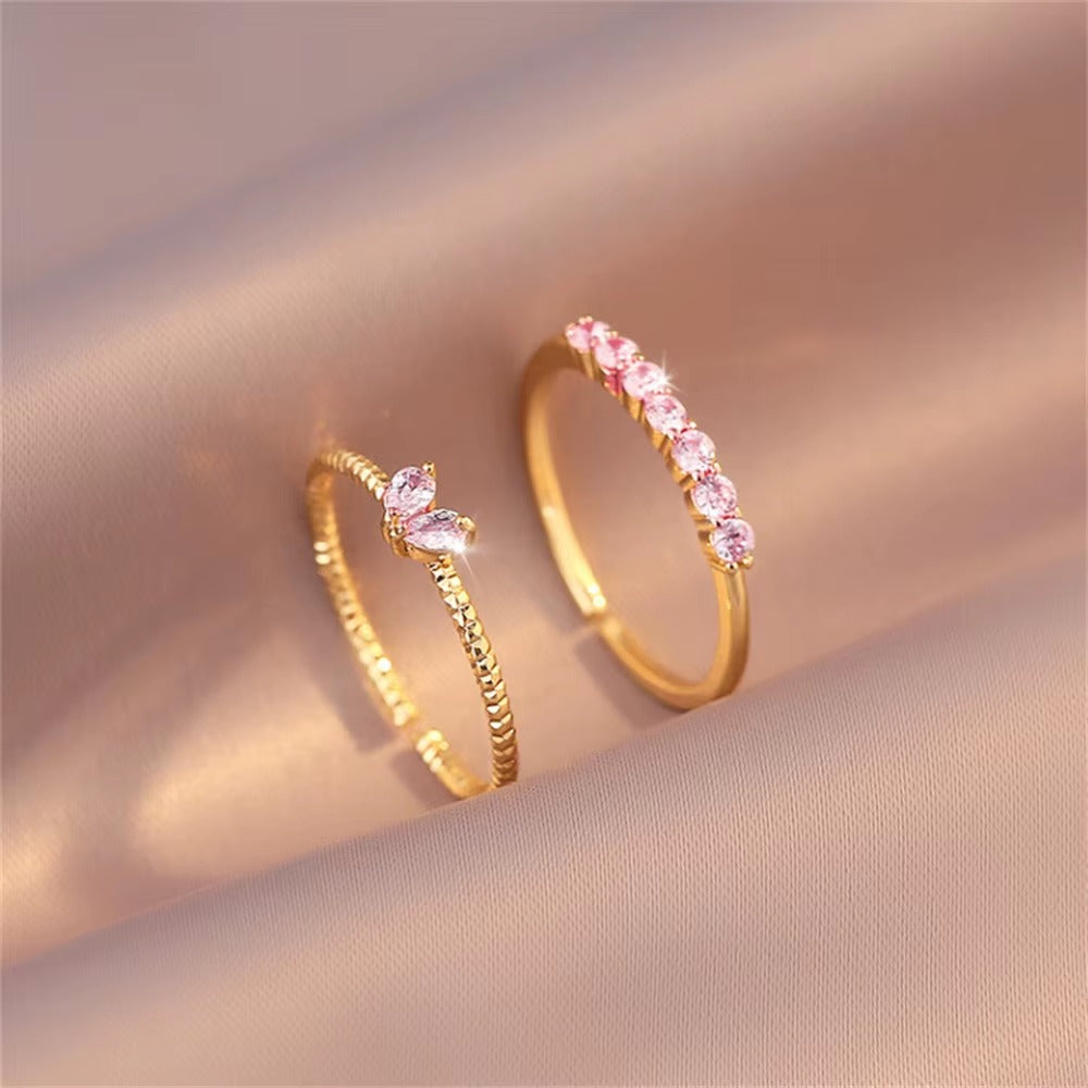 Elegant Crystal Heart Ring Set - Stackable Gold Jewelry
