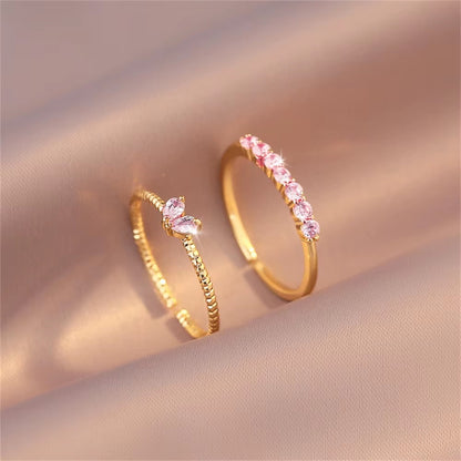Elegant Crystal Heart Ring Set - Stackable Gold Jewelry